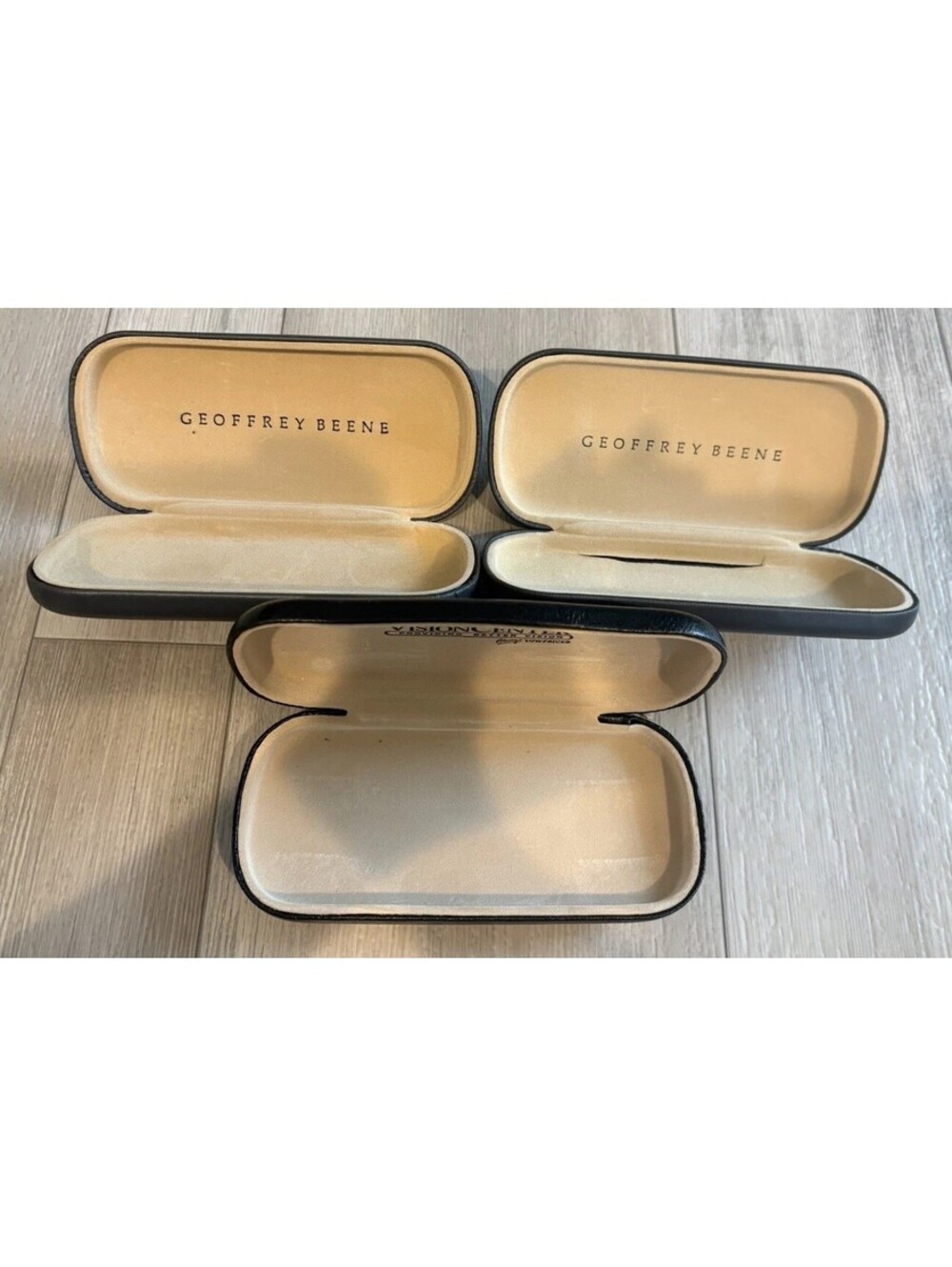 Lot of 3 Eyeglass Cases Geoffrey Beene & Black Faux Leather Hard Shell Empty